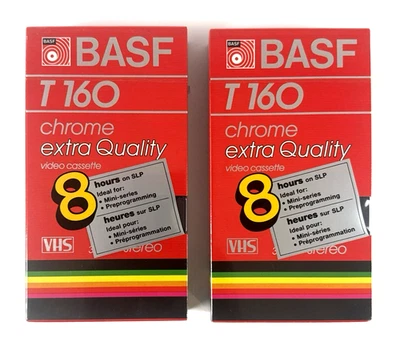 Vintage BASF T-160 VHS Blank Tapes 2 Pack 8 Hr Chrome NOS Sealed - Image 1 of 4