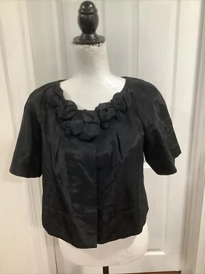 Chaqueta Babydoll Rebecca Taylor Negra 3D Floral Roseta Recortada Manga Corta Talla 4 Foto 1 de 4
