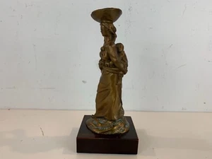 Vtg Asian Bronze Sculpture of Woman Balancing Basket with Child Signed by Artist - Picture 1 of 12