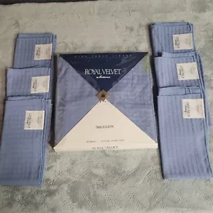 NEW Vintage Fieldcrest Royal Velvet Tablecloth Blue 52x70 Rectangle + 6 Napkins - Picture 1 of 8