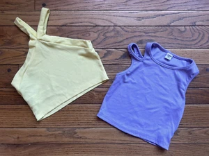 Shein Girls Ribbed Tops Size 10 Summertime Purple Yellow Halter Cropped Lot of 2 - Picture 1 of 10
