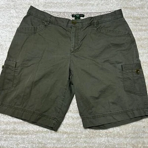 Eddie Bauer Womens Cargo Shorts 14 Olive Green Cotton Relaxed Pockets Dyed - Picture 1 of 12