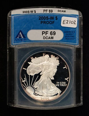 2005-W 1 oz American Silver Eagle Proof - ANACS PF 69 - Violet Toning - E2102 - Image 1 of 4
