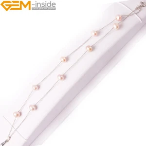 Bangle Freshwater Pearl Beaded White Gold Plated 2 Chains Bracelet Adjustable - Picture 1 of 10