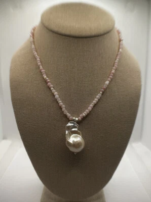 Collar de plata de ley 925 con perlas de agua dulce barrocas de ópalo rosa hecho a mano, Reiki Foto 1 de 4