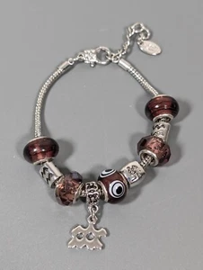 Charmed Feelings Dusky Purple Glass Slide Charm Bracelet Tribal 8.5 inches - Picture 1 of 6