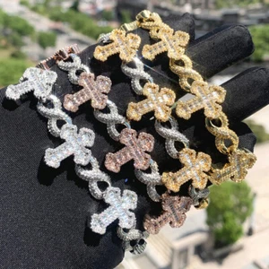 8 Shape Cross Cuban Tennis Chain Bracelet Bling Hip Hop Cubic Zircon Jewelry - Picture 1 of 17