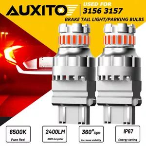 AUXITO 3157 Red LED Strobe Flashing Blinking Brake Tail Light/Parking Bulbs 2x - Picture 1 of 12