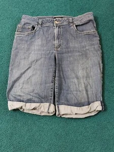 Chico's Shorts Women's Size 12 High Rise Girlfriend Solid Blue Denim Rolled Cuff - Picture 1 of 9