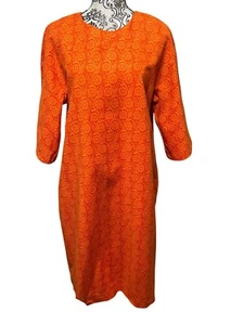 Marimekko Orange Floral Cotton Blend Dress Size 40 3/4 sleeves - Picture 1 of 11