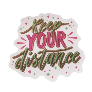 "Pegatina con el lema Keep Your Distance verde rosa dichos 2 1/8"" x 2 1/8" - Imagen 1 de 2