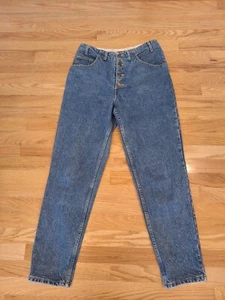 Vtg Guess Jeans Womens Button Fly Taper 90s Medium Blue Denim Made in USA Sz 28 - Picture 1 of 6