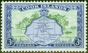 Cook Islands 1961 3d Green & Ultramarine SG153b Wmk Sideways V.F MNH - Bild 1 von 1
