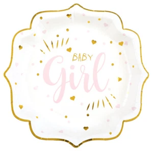 10 Papp-Teller Baby Girl rosa gold 21cm Party Shower Geburt Taufe Dekoration - Bild 1 von 2