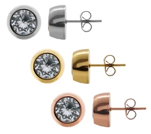 Edelstahl Drehen Medaillon Ohrstecker Ohrringe mit Wechselbarem Steine 6mm, 8mm - Picture 1 of 11