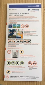 AERO MEXICO Airlines EMB-190 Embraer 190 2015 Safety Card - Bild 1 von 3