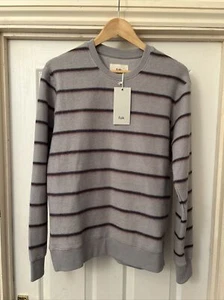 Folk 3 grauer Pullover mit marineblauen und roten horizontalen Streifen Herren Medium " - Bild 1 von 5