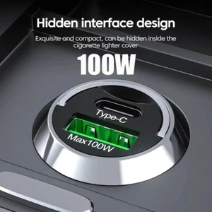 Dual USB Type-C PD Car Mini Charger 100W Fast Charge Adapter For iPhone Samsung - Picture 1 of 17