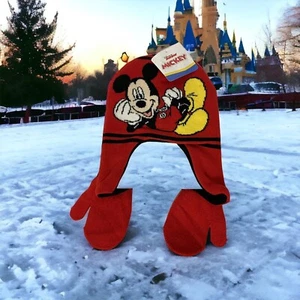 Disney Junior Mickey Mouse 2 Piece Winter Hat and Mittens Set Red & Black - Picture 1 of 8