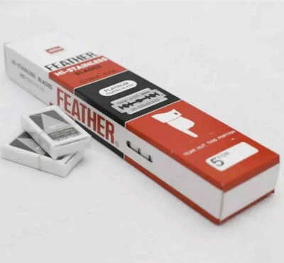 100 hojas de afeitar de seguridad de doble filo recubiertas de platino inoxidable de alta calidad FEATHER Foto 1 de 4