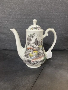 Vintage Staffordshire Yorkshire Eisenstein bunte Bauernhofszene Kaffee-/Teekanne - Bild 1 von 9