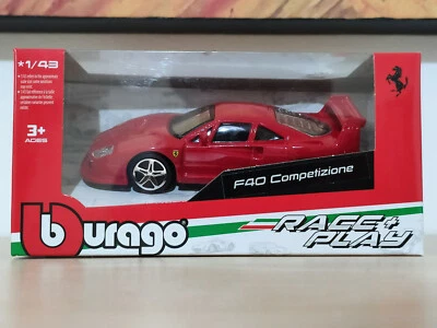 Ferrari F40 Competizione Burago Modellino Auto Scala 1:43 Race + Play Rosso - Immagine 1 di 4