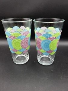 2 of Libbey Medialian Circles Drinking Glasses 16 0z Tumbler Blue Green Purple - Picture 1 of 9