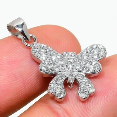Colgante mariposa de plata de ley 925 con piedras preciosas de topacio blanco regalo de Navidad para ella Foto 1 de 4