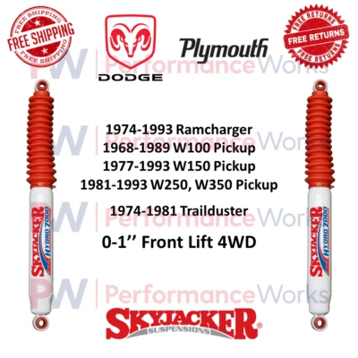 Skyjacker Hydro Shocks Pair 0-1" Front Lift For Dodge W100, W350, Ramcharger 4WD - Image 1 of 4