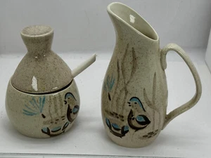 Red Wing Pottery Pitcher Sugar bowl spoon lid Quail Bob White Mid Century - Picture 1 of 11