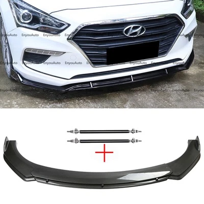 Front Bumper Lip + Strut Rods carbon fiber For Hyundai Elantra Sonata Genesis - Image 1 of 4