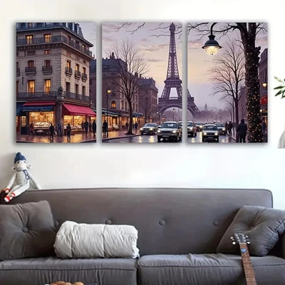 3pcs Eiffel Tower City View Wall Art Canvas Unframed/Framed - Image 1 of 4