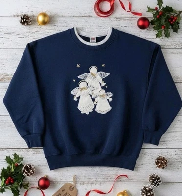 复古 Fruit Of The Loom Best Angels 女式蓝色运动衫尺寸 2XL — 第 1/4 张图片