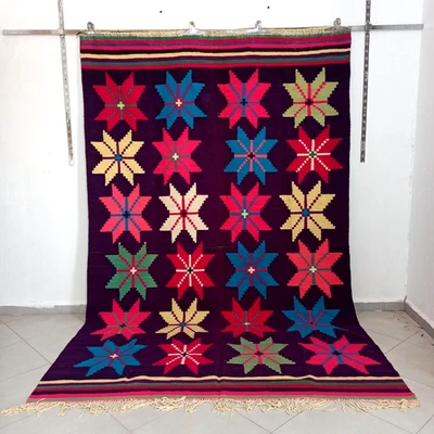 Authentic Vintage Handmade Moroccan Area Rug Old Kilim Geometric Berber Carpet - Image 1 of 4