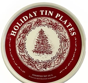 Restoration Hardware NIB Victorian Christmas Village Scene  10” Tin Plates Set/4 - Picture 1 of 5