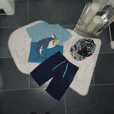 Neu Set sommer Outfit 98 104 110 shirt Tiere 🐟 shorts blau baumwolle TopZustand - Bild 1 von 4