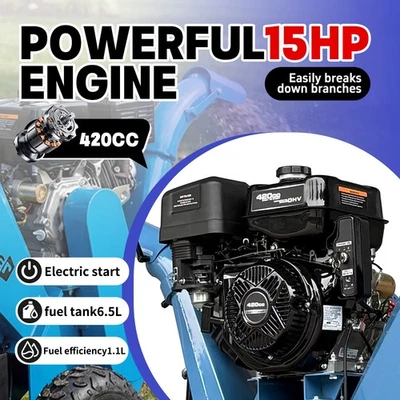 Astilladora de madera de 5"" a gasolina de 15 HP con 3 ruedas envío gratuito stock en EE. UU. Foto 1 de 4