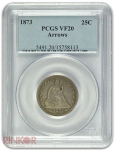 1873 Seated Liberty Quarter PCGS VF-20 - Picture 1 of 3