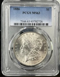 1886 Morgan Silver Dollar PCGS MS63 bellissima moneta luminosa! GC351 - Foto 1 di 2