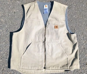 VINTAGE CARHARTT V19 TAN DUCK CANVAS BLANKET LINED V-NECK VEST MEN'S XL REG - Picture 1 of 5