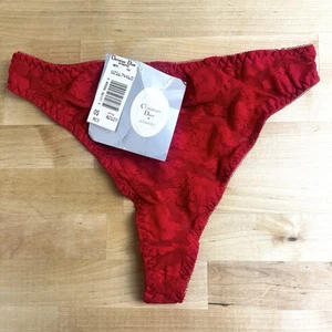 Vintage Christian Dior Panties Red Lace High Cut Thong Logo One Size NWT - Picture 1 of 8