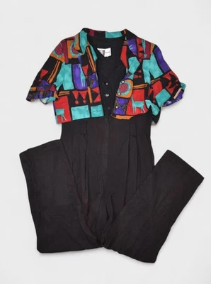 Vintage Jumpsuit Womens 10 Small 80s S.L. Fashions Short Sleeve Romper Made USA - Image 1 of 4