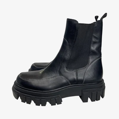 Marc Fisher LTD Morgan Black Leather Lug Sole Chelsea Boots 7.5 Chunky Platform - Image 1 of 4