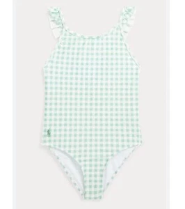 Polo Ralph Lauren Girls Checked Embroidered Logo Ruffled One Piece Size XL/16Y - Picture 1 of 6