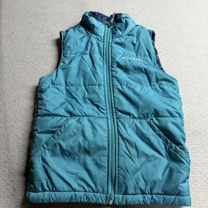 Columbia Girls Blue Reversible Puffer Fairisle Vest Jacket Size Medium Pockets - Picture 1 of 7