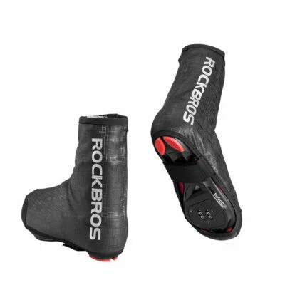 ROCKBROS Cycling Shoe Covers Winter Warm Windproof PU Protector Overshoes Black  - Image 1 of 4