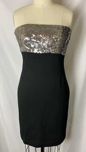 NWT Theory Black Silver Beaded Sequin Empire Waist Mini Body Con Dress Sz 8 - Foto 1 di 5
