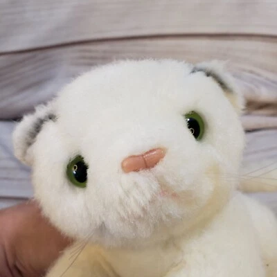 Fiesta White Cat Plush Stuffed Toy Green Eyes Pink Nose Vintage Kitten 7 Inch - Image 1 of 4