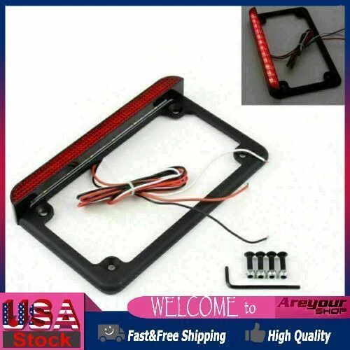 Universal Motorcycle 6" LED License Plate Frame W/LED Tail Brake Light Blak AV - Imagem 1 de 4