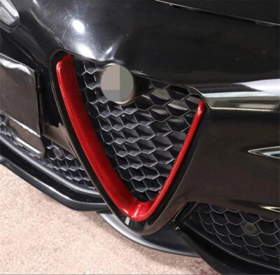 For Alfa Romeo Stelvio 2017+Red Carbon Fiber Front V Shape Grille Logo Ring Trim - Image 1 of 3